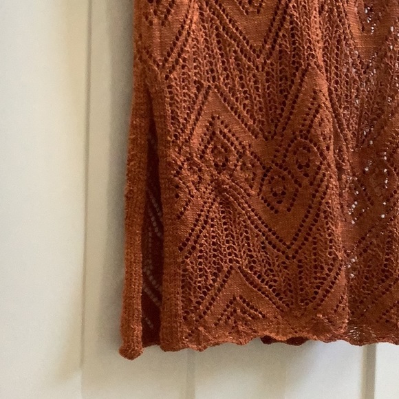 Deep Orange Rust Long Crochet Cardigan - Picture 4 of 7